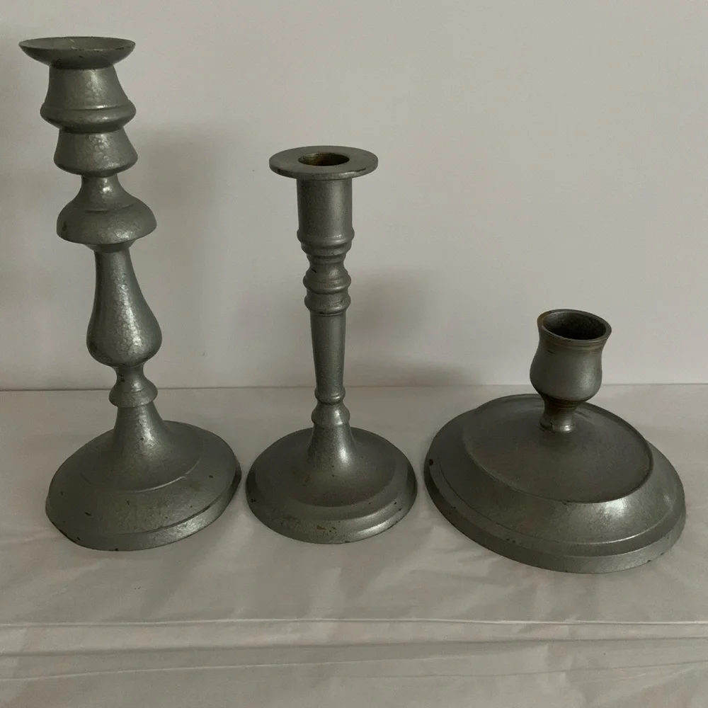 Vintage Set Of 3 Gray Candle Holders